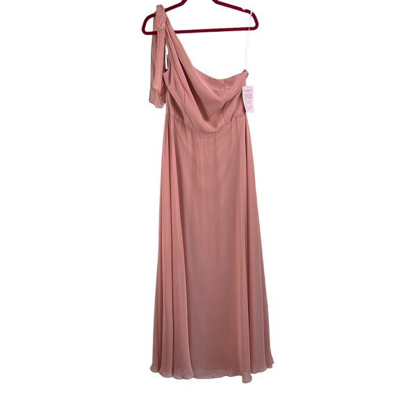 After Six Desert Rose Draped One Shoulder Maxi Dress Gown Scarf Bow 12/Med NWT - Picture 3 of 14